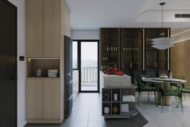 istock Modern style minimalist studio apartment house interior with city view 3d render 2170124731