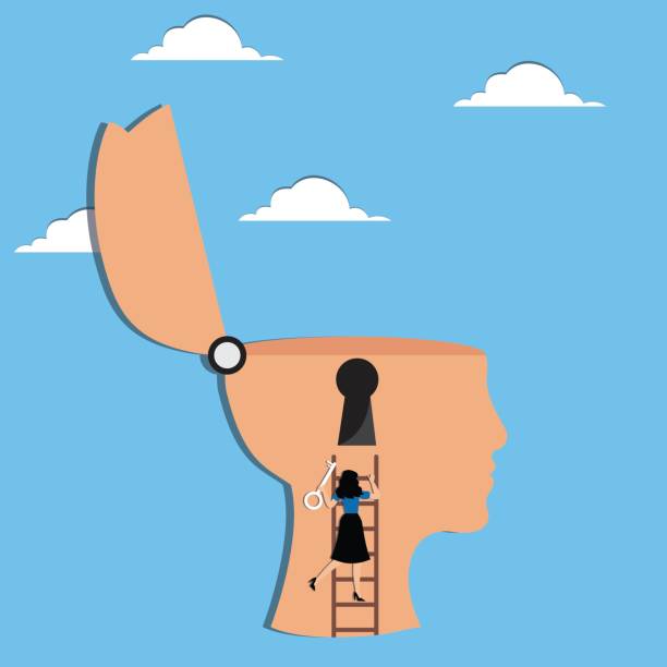 istock Woman with key climbs ladder to head 2170129528