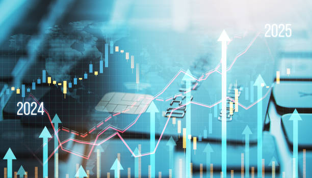 istock Financial growth chart with rising arrows and data projections for 2024 and 2025 on a digital background. 2170131087