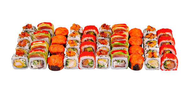 istock Sushi set combining various kinds of rolls with seafood and vegetables 2170131562