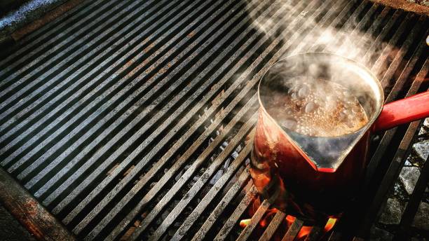 Cooking coffee on the grill