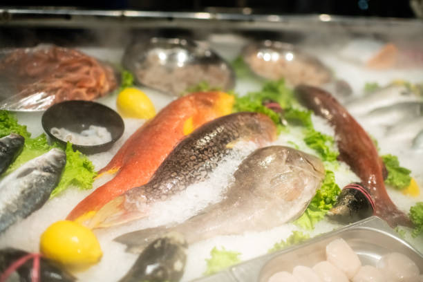 Close up shot of fish in a box.