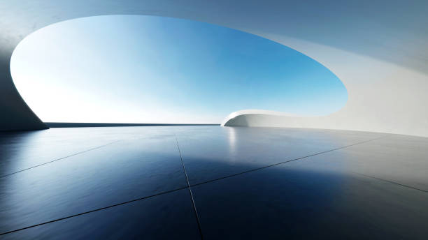 istock 3d render of abstract curve structure futuristic architecture with empty concrete floor 2170136398