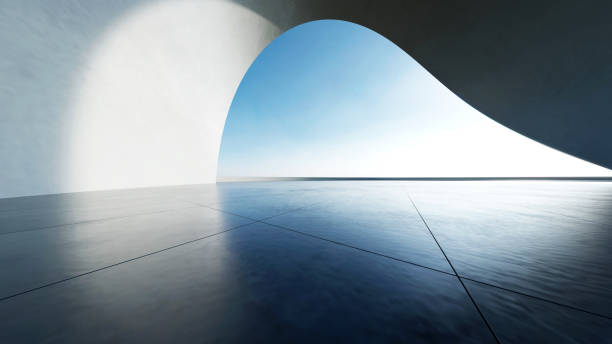 istock 3d render of abstract curve structure futuristic architecture with empty concrete floor 2170136400