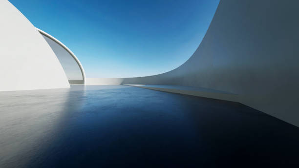 istock 3d render of abstract curve structure futuristic architecture with empty concrete floor 2170136420
