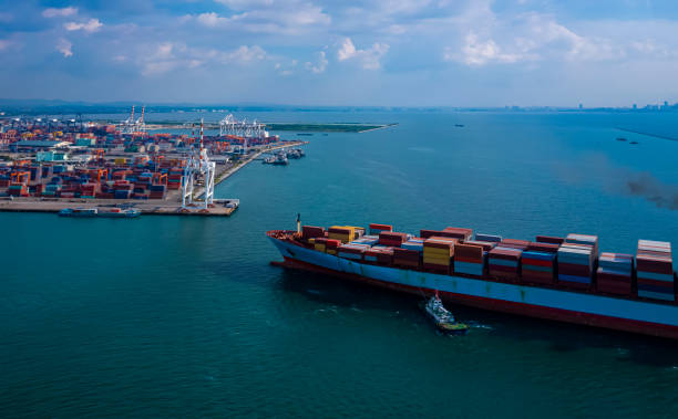 istock Aerial view of Business trip with ship the partner connection Container Cargo freight ship for Import Export 2170137106