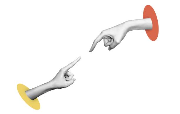 istock Hands Collage contemporary art isolated Halftone design. Social media communication. For creative ideas, quote. 2170140815