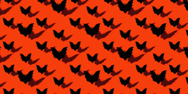Bat on red background. Pattern for cafe, menu, restaurant. 3d template background. Halloween. 3d render.