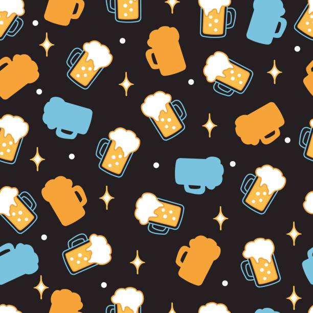 Beer Bliss Party Fun and Frothy Mug Pattern Art Beer Bliss Party Fun and Frothy Mug Pattern Art. Perfect for themed restaurant decor, party supplies, or any project catering to beer enthusiasts, and festive vibe that's both engaging and fun. background of a cheers beer mugs stock illustrations