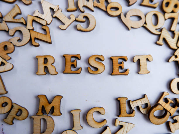 istock Wooden letters text RESET on white background. Motivational Words Quotes Concept. copy space, banner Top view Flat lay seasonal sale, retail, shopping concept. Black friday sale. 2170152608