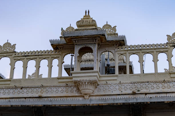 historical palace unique architecture with bright sky from different angle at evening