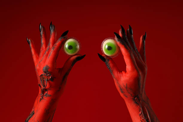 All seeing eye with apocalyptic future vision, looking through ripped protective face mask.