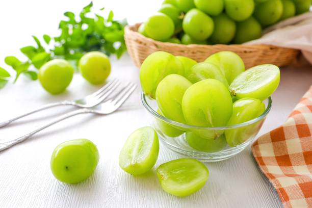 istock SHINE MUSCAT GRAPE fruit , green grapes in glass cup on white background 2170175525