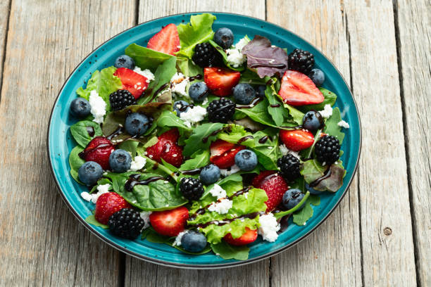 istock Berries salad (blueberry strawberry blackberry ) with cheese feta and balsamic sauce 2170175659