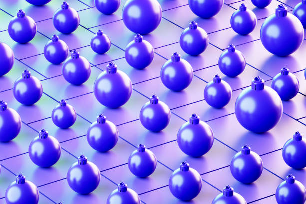 Christmas New Year ornaments on purple background. Digitally generated image. 3d render.