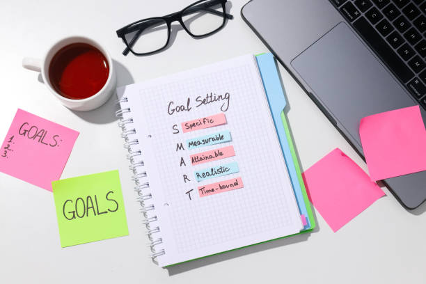 istock Goal plan in notebook with laptop and tea 2170177980