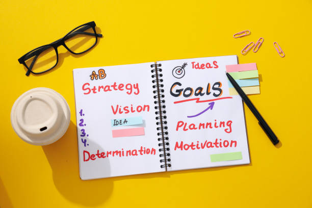 istock Goal plan in notebook on table with coffee and glasses 2170178026
