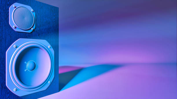 istock one speaker system on the left with two speakers under ultraviolet light 2170178400