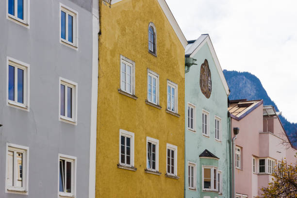 Traditional colorful building facades in Kufstein, Austria. Historic old town architecture concept