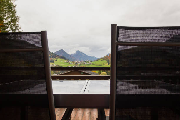 istock Chairs and table on cabin terrace in Austrian Alps mountains 2170179798