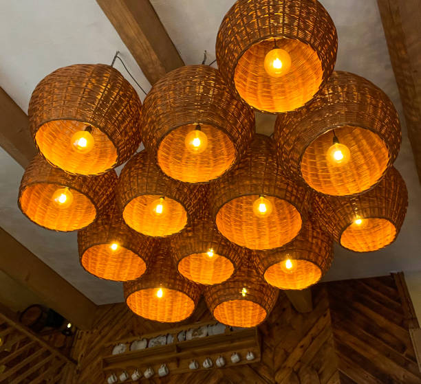 istock Beautiful braided lighted bamboo lamps emit a warm soft light. 2170183231