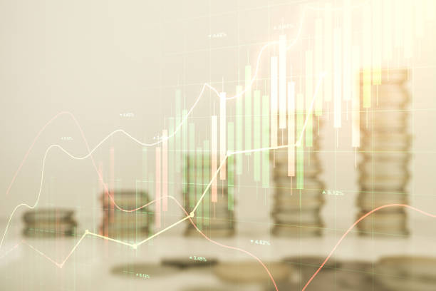 istock Double exposure of virtual creative financial diagram on growing coins stacks background, banking and accounting concept 2170185312