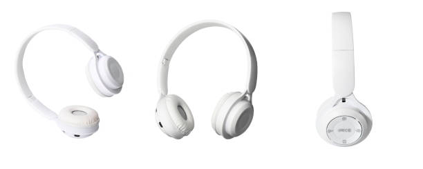 istock Set of white wireless headphones isolated on white background, copy space 2170185364