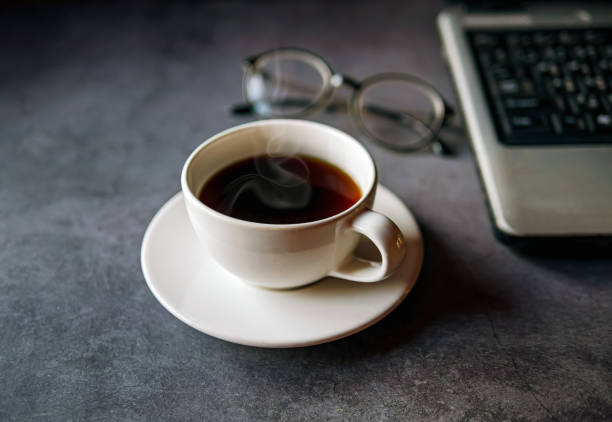 istock Relax during business work concept, americano coffee cup and black coffee cup aromatic and laptop computer in morning 2170185618