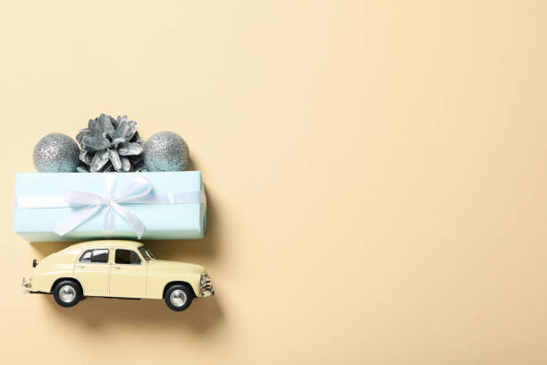 istock Christmas gifts with a car, top view. 2170186353