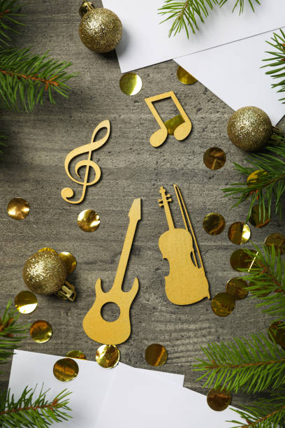 istock Golden musical instruments on a green background. 2170187406