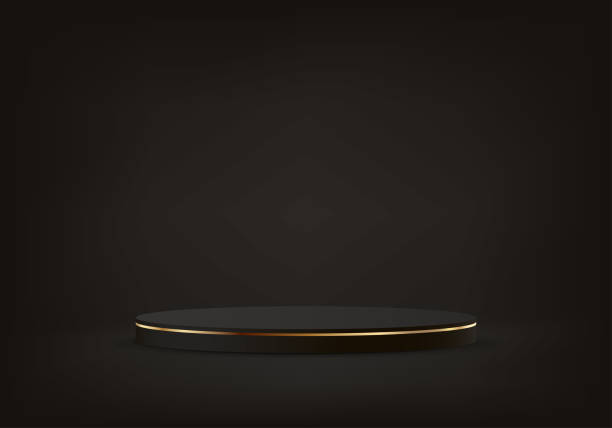 istock Black background vector 3d with black and gold podium. 3D abstract studio room with pedestal podium. Vector illustration. 2170188632