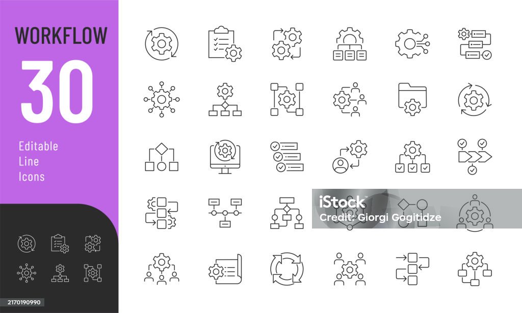Workflow Line Editable Icons set. - 免版稅圖示圖庫向量圖形 Workflow Line Editable Icons set. - 免版稅圖示圖庫向量圖形