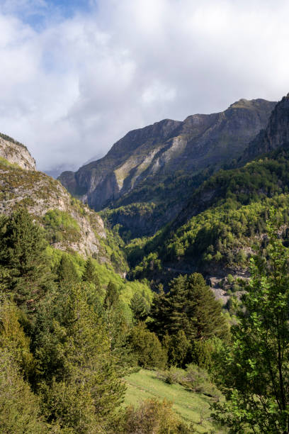 istock Majestic mountain landscape with lush greenery and towering cliffs under a dramatic sky 2170191378