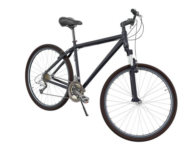 istock Black bicycle standing on kickstand, front side view isolated on white background, 3D illustration 2170191592