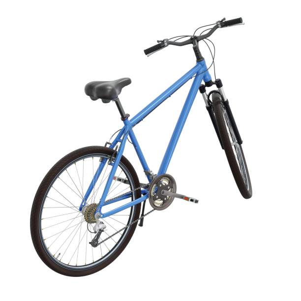 istock Blue bicycle standing on kickstand, side back view isolated on white background 2170191597