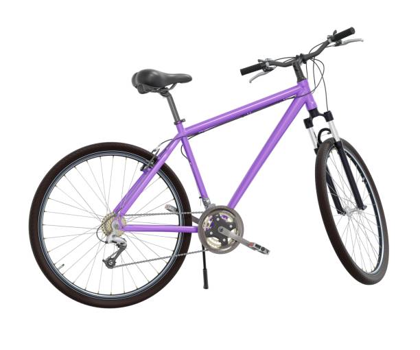 istock Purple bicycle standing on kickstand, side view isolated on white background, 3D illustration 2170192110