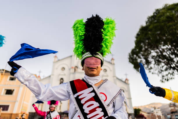 Shacsha dancer dancing on Huaraz, in Peru