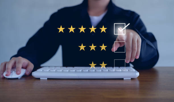istock User give rating to service excellent experience, Client evaluate quality of service reputation ranking of business. Customer review satisfaction feedback survey concept. 2170209143