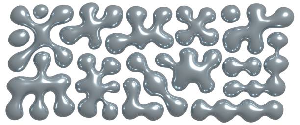 istock 3d chrome metal organic fluid shapes set. Abstract liquid mercury metallic icon. 3d rendering aluminum gradient shape design element isolated. Brutalist. 3D raster Illustration 2170209639