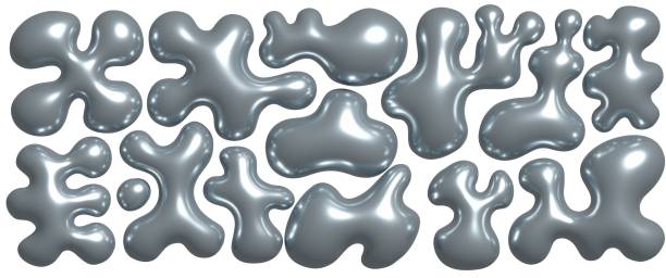 istock Dark Chrome liquid 3d shapes set in y2k style isolated on a transparent background. Render of realistic metal silver melt fluid form in aesthetic futuristic style. 3d raster illustration 2170209641