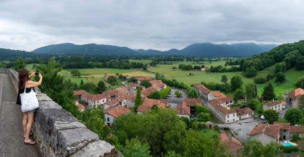 Panorama of the view of st Bertrand de Comminges from the road that leads to the car park in the village.