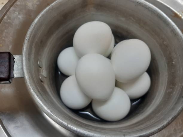 istock 10 boiled chicken eggs in a metal casserole on a metal tray 2170223707