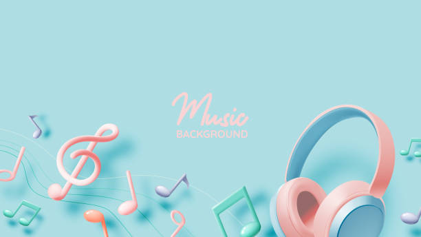 istock Music notes and headphones with melody or tune 3d realistic 2170225370