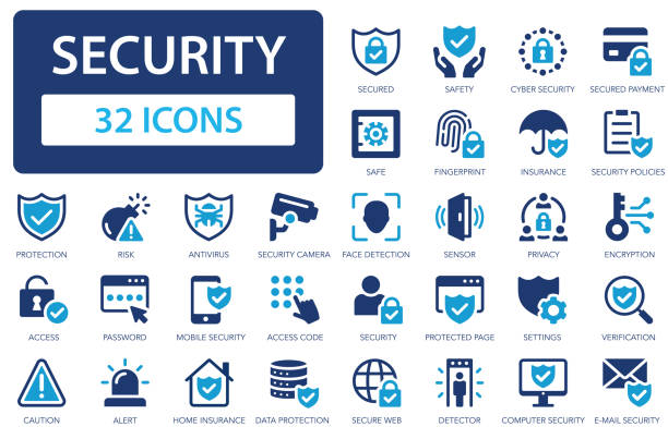 illustrations, cliparts, dessins animés et icônes de ensemble d’icônes de sécurité. collection de symboles de sécurité et de protection. sécurité, assurance, cybersécurité, protection des données, verrouillé, mot de passe. - service de sécurité