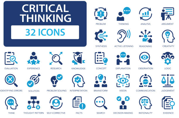 ilustrações de stock, clip art, desenhos animados e ícones de critical thinking icon set. creative, reasoning, analyzing, thinking, think, problem-solving. - julgamento conceito