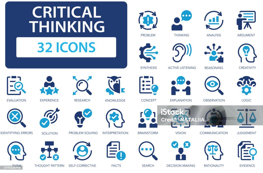 Critical thinking icon set. Creative, reasoning, analyzing, thinking, think, problem-solving. - 免版稅圖示圖庫向量圖形 Critical thinking icon set. Creative, reasoning, analyzing, thinking, think, problem-solving. - 免版稅圖示圖庫向量圖形