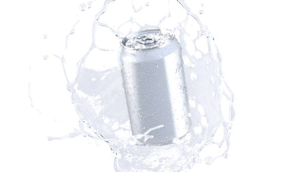 istock Blank white soda can water splash mockup, depth of field 2170229596