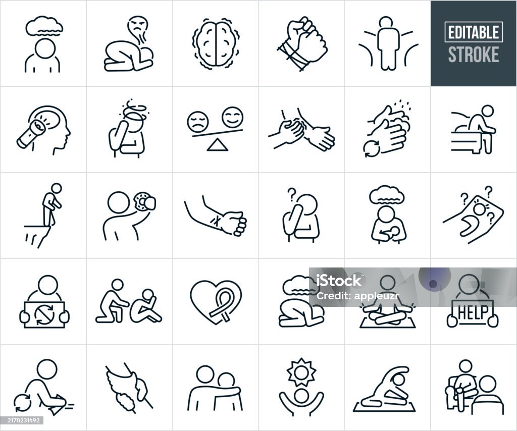 Mental Illness Thin Line Icons - Editable Stroke - Royalty-free Simge Vector Art Mental Illness Thin Line Icons - Editable Stroke - Royalty-free Simge Vector Art