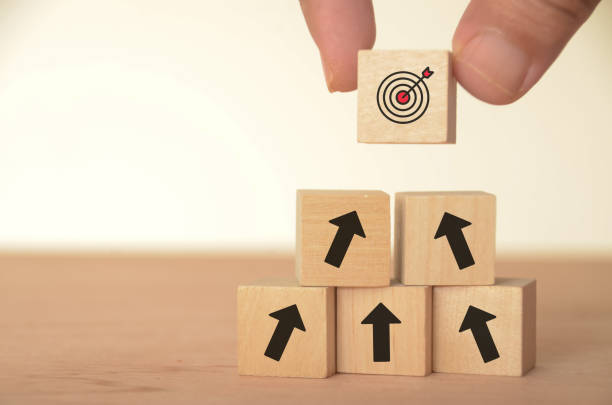 The image of a target block atop arrows suggests a clear path toward achieving goals.