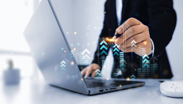 istock Arrow up with graph corporate future growth plan.Businessman draw growth graph chart. Financial marketing graph grow chart.Business increase, profit, development and success. 2170232218